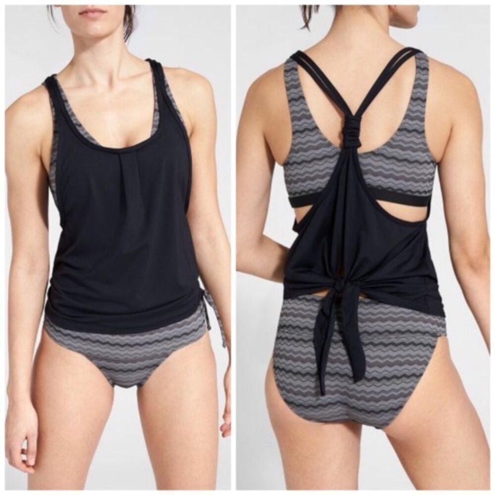 Athleta Jacquard Back Tie Tankini Swim Top XXS